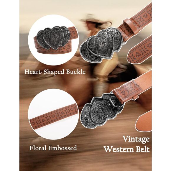 Womens Turquoise Belt Vintage Cowboy Cowgirl Pu Leather Belts Western Belt For💖 - Picture 6 of 7